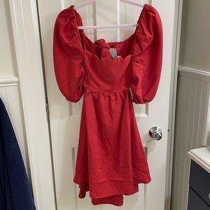 New With Tags, Never Worn, Red Puff Sleeve Mini Dress With Open Back